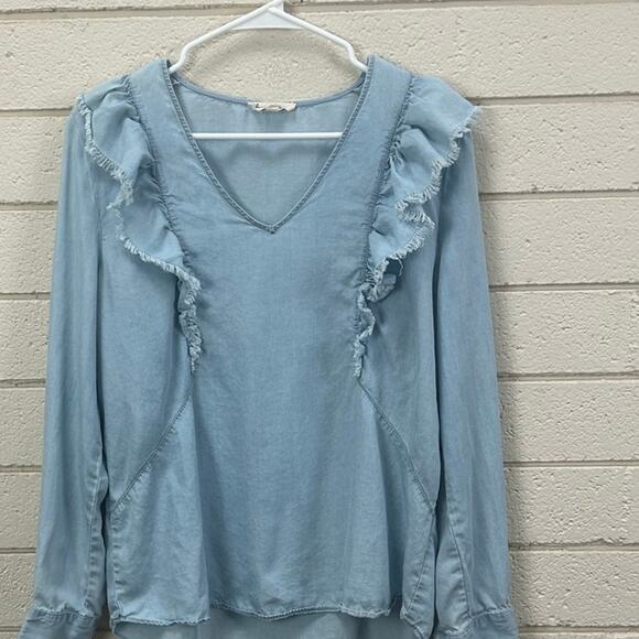 Anthropologie Jane and Delancy Blue Ruffled Blouse size L - Picture 6 of 8